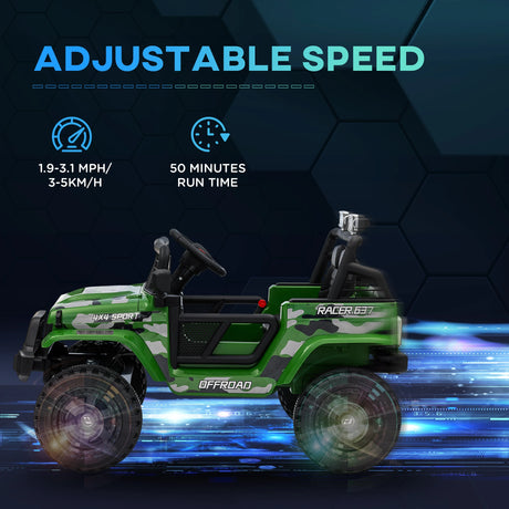 AIYAPLAY 12V Battery Powered Kids Ride-On Car, Electric Truck w/ Spring Suspension, Remote, Music, Horn, Lights, Green