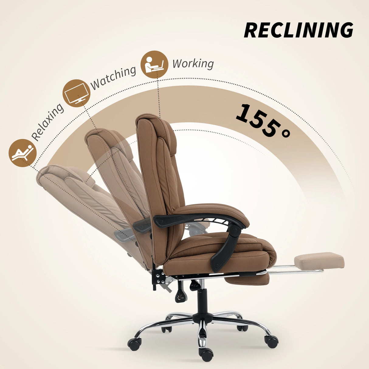 HOMCOM 155 Reclining Faux Leather Swivel Office Chair - Brown