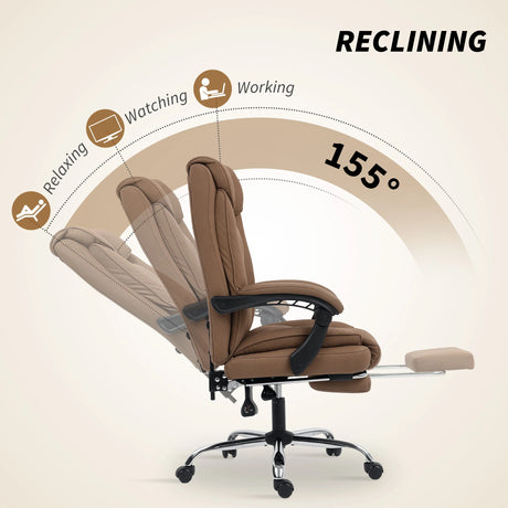 HOMCOM 155 Reclining Faux Leather Swivel Office Chair - Brown