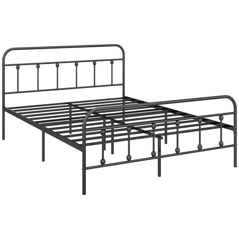 HOMCOM Double Minimalistic Metal Bed Frame - Black