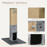 PawHut Cat Tree Scratching Post for Indoor Cats 79cm Jute Scratcher Climber w/ Carpet Base Dangling Toy  Grey