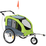 PawHut Dog Bike Trailer Pet Stroller Cart Carrier for Bicycle 360° Rotatable with Reflectors 3 Wheels Hitch Coupler Push/ Pull/ Brake Water Resistant Green