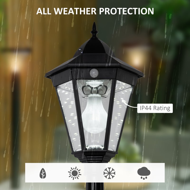 Outsunny 1.9M Garden Lamp Post Light, IP44 Outdoor LED Solar Powered Lantern Lamp with Decorative Bulb, Aluminium Frame for Patio, Pathway and Walkway, Black