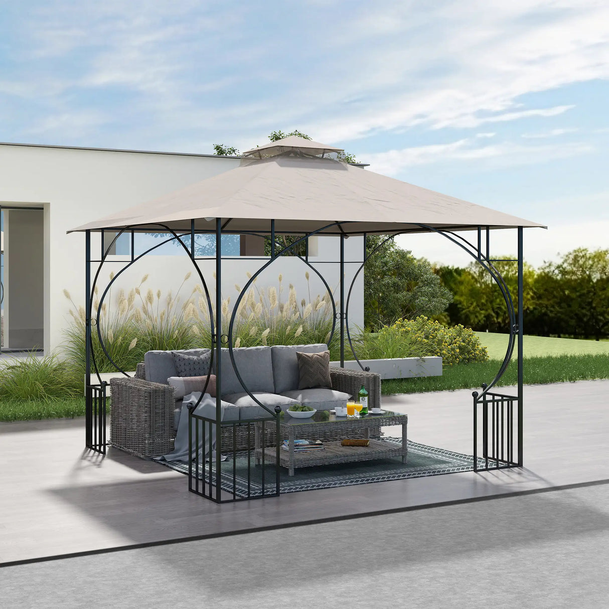 Outsunny 3x3(m) Replacement Gazebo Canopy, Double Tier Roof Top for Garden, Patio, Outdoor, Beige (TOP ONLY)