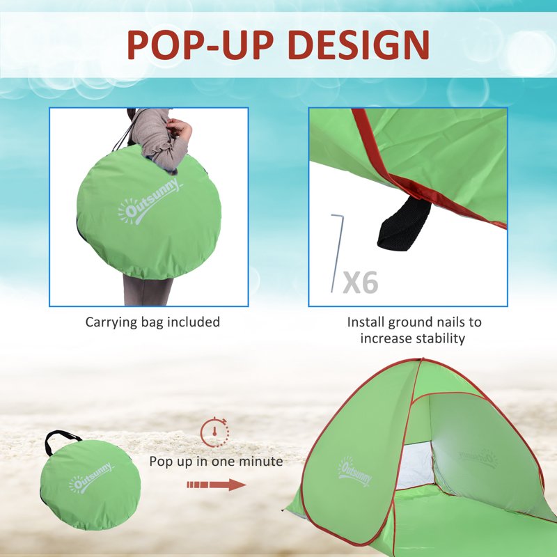 Outsunny Pop Up Tent Beach Fishing Camping UV Protection Patio Sun Shade Shelter