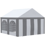 Outsunny 4 x 4m Galvanised Party Tent, Marquee Gazebo with Sides, Four Windows and Double Doors, for Parties, Wedding and Events