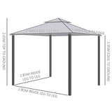 Outsunny 3 x 3 m Metal Gazebo, Garden Pavillion, Double Roof Outdoor Canopy Shelter with Mesh Sidewalls, Grey