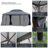 Outsunny 3 x 4m Aluminium Garden Gazebo, Marquee Canopy Shelter Pavilion Party Tent with Nets and Curtains for Garden and Deck, Dark Grey