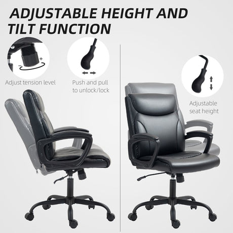 HOMCOM Executive Office Chair, Faux Leather Desk Chair with Height Adjustable, Swivel Wheels and Tilt Function, Computer Chair for Home Office and Study Room, Black