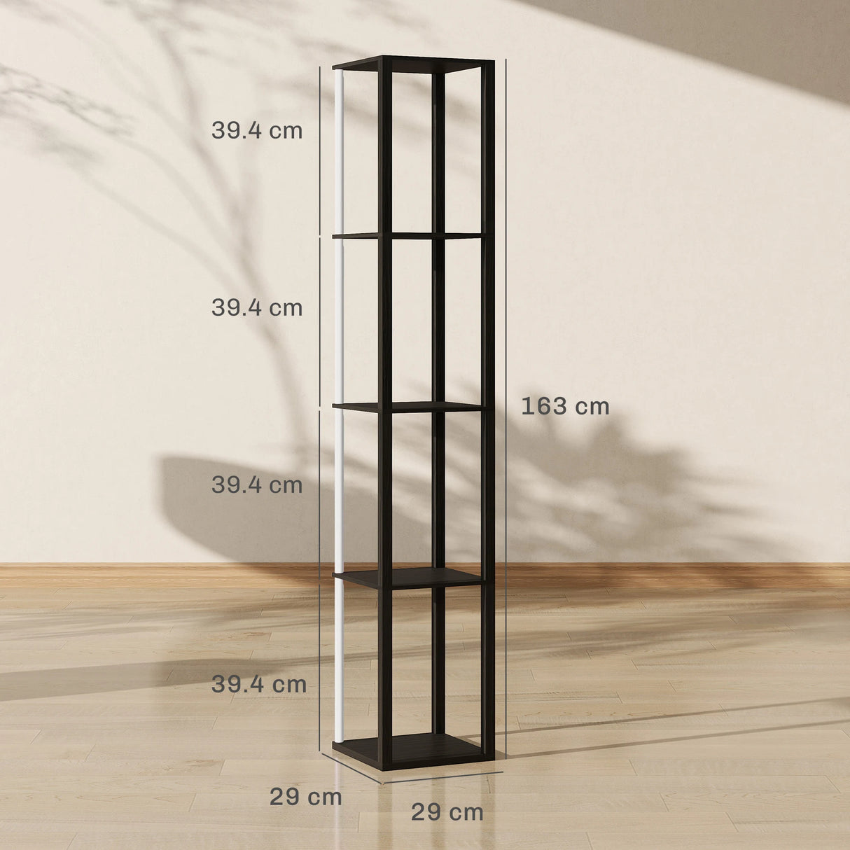 HOMCOM RGB LED Floor Lamp with Shelves, Modern Dimmable Standing Lamp with Remote Control, Adjustable Brightness & Speed for Living Room, Bedroom, Office, Black