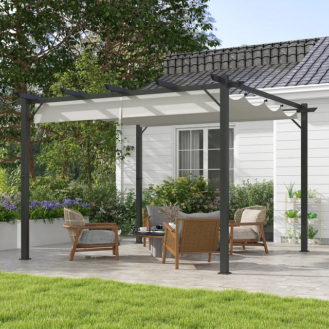 Outsunny 3 x 3 Pergola with Retractable Roof Aluminium Canopy for Garden, Light Grey