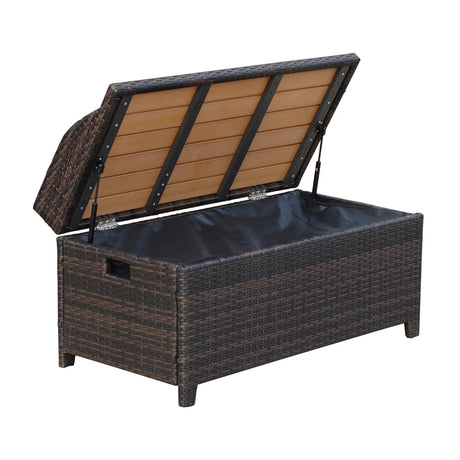 Outsunny 130 L Rattan Garden Storage Box, with Seat - Mixed Brown