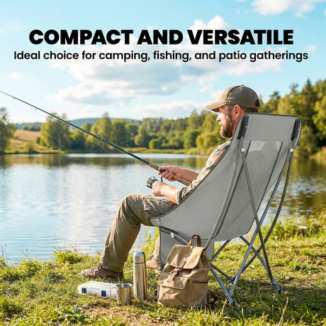 Outsunny Camping Chair for Adults Heavy Duty Folding Camp Chair with Side Pocket and Carry Bag Light Grey