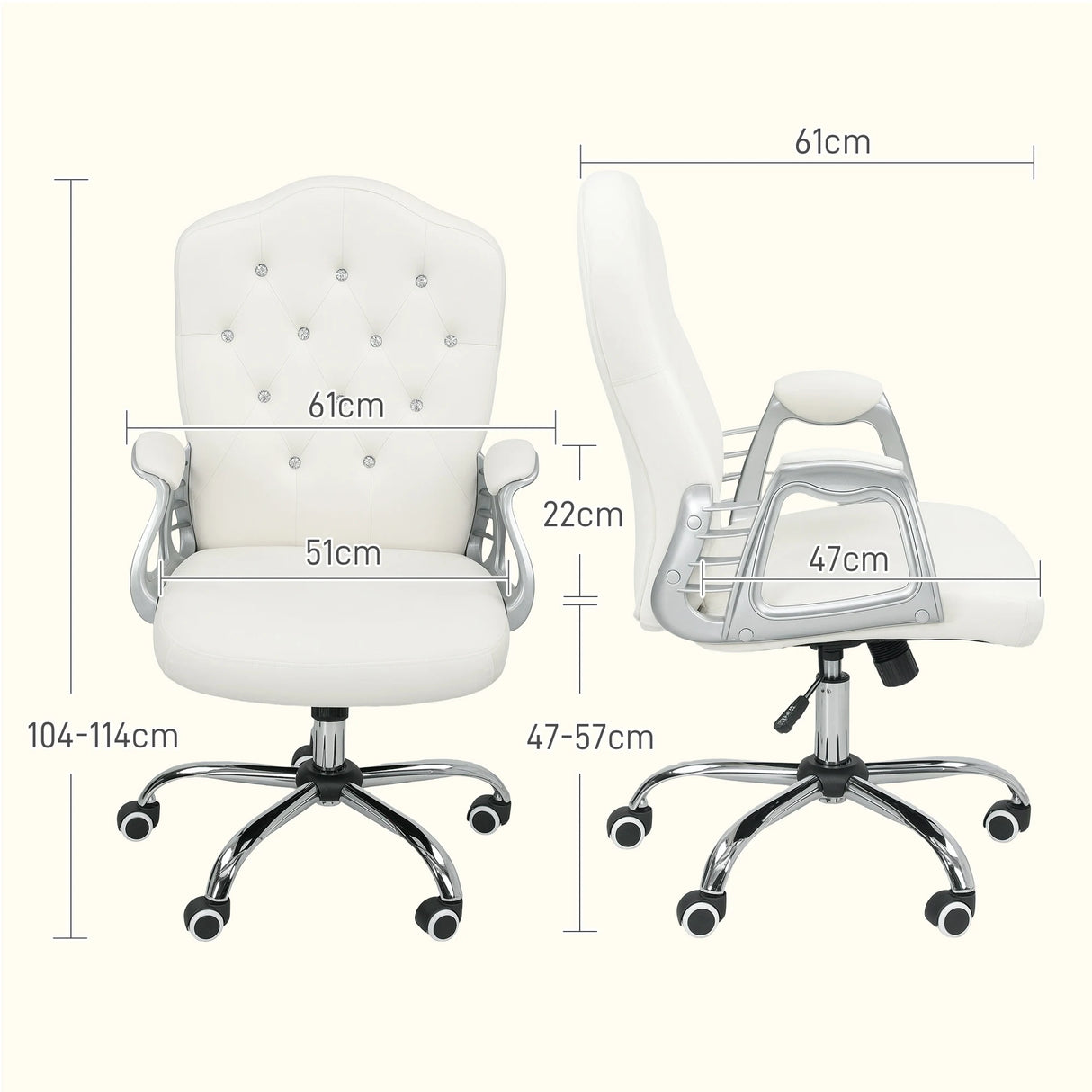 Vinsetto Velvet-Feel Work Chair, with Diamante Back - Cream