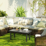 Outsunny Metal Garden Coffee Table, Outdoor Side Table with SPC Woodgrain Tabletop for Outside, Garden, Balcony, Porch, 100 x 53 x 46cm, Grey Wood Effect