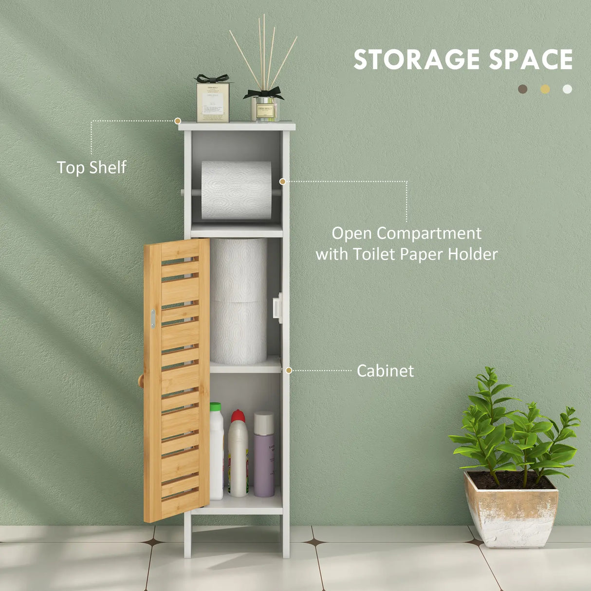 HOMCOM Bathroom Cabinet with Toilet Paper Holder - White