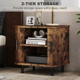 HOMCOM Bedside Table, Nordic Side Table with Roller Shutter Style Sliding Doors and Metal Legs for Bedroom, Living Room, Rustic Brown
