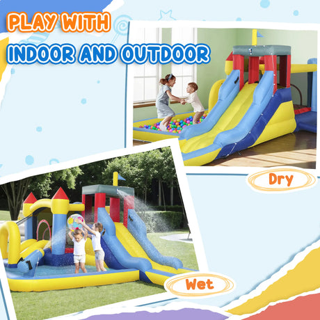 AIYAPLAY Inflatable Bouncy Castle, Kids Water Bounce House 6 in 1 with 550W Blower, 2 Slides for Garden, Party, Outdoor Indoor