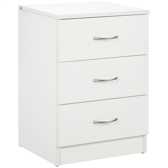 HOMCOM Three-Drawer Simple Bedside Table - White