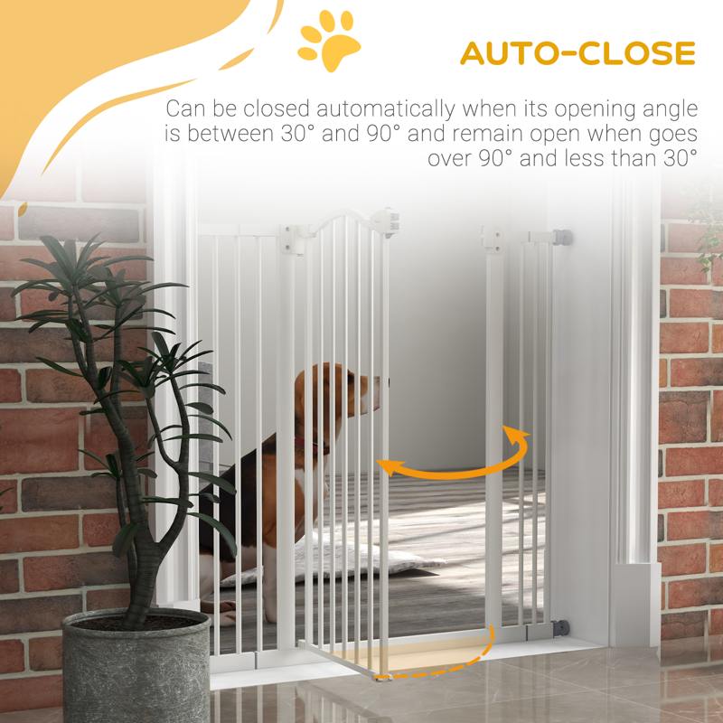 PawHut Pressure Fit Dog Stair Gate No Drilling Safety Gate Auto Close for Doorways, Hallways, 74-100cm Adjustable, 94cm Tall, White