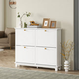HOMCOM Narrow Shoe Storage Cabinet, Slim Shoe Cabinet with 4 Flip Drawers, Adjustable Shelves for 16 Pairs of Shoes, White