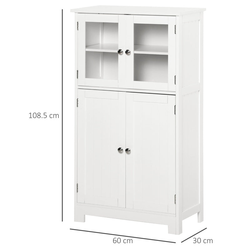 kleankin Bathroom Floor Cabinet, Freestanding Kitchen Cupboard with 2 Drawers, Adjustable Shelves and Tempered Glass Door, Wooden  Storage Unit for Living Room Kitchen Hallway