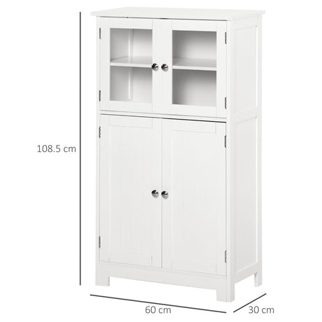 kleankin Bathroom Floor Cabinet, Freestanding Kitchen Cupboard with 2 Drawers, Adjustable Shelves and Tempered Glass Door, Wooden  Storage Unit for Living Room Kitchen Hallway