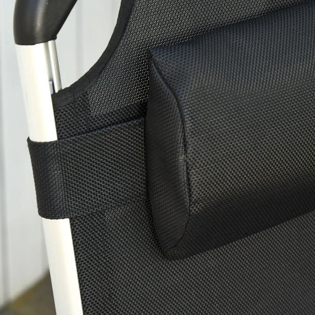 Outsunny Foldable Outdoor Sun Loungers Set of 2, Reclining Lounge Chair Camping Bed Cot with Pillow 4-Level Adjustable Back Aluminium Frame, Black