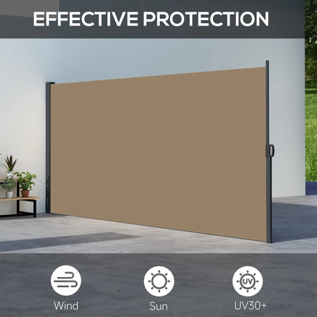 Outsunny Retractable Side Awning, Outdoor Privacy Screen for Garden, Hot Tub, Balcony, Terrace, Pool, 400 x 180cm, Khaki