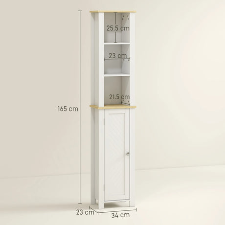 kleankin Slim Bathroom Storage Unit with Open Compartment, Bathroom Storage Cabinet with Adjustable Shelf, 34 x 23 x 165 cm, White