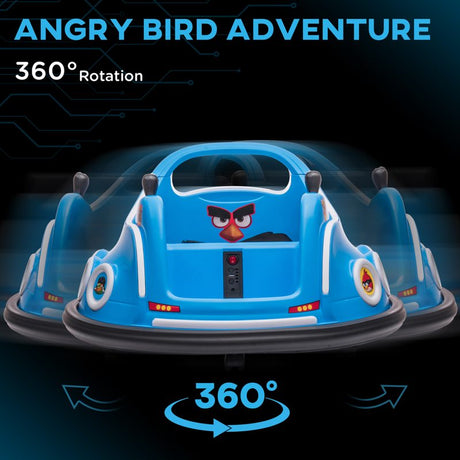 AIYAPLAY Angry Bird Licensed Waltzer Car, 12V Kids Bumper Car w/ Joysticks, Remote, Music LED Lights - Blue