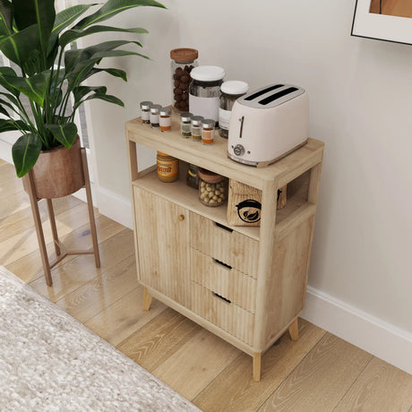 HOMCOM Small Sideboard with Drawers and Adjustable Shelf - Nature Wood Finish