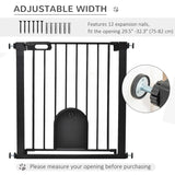 PawHut Dog Gate with Cat Flap Pet Safety Gate Barrier, Stair Pressure Fit, Auto Close, Double Locking, for Doorways, Hallways, 75-82 cm Black