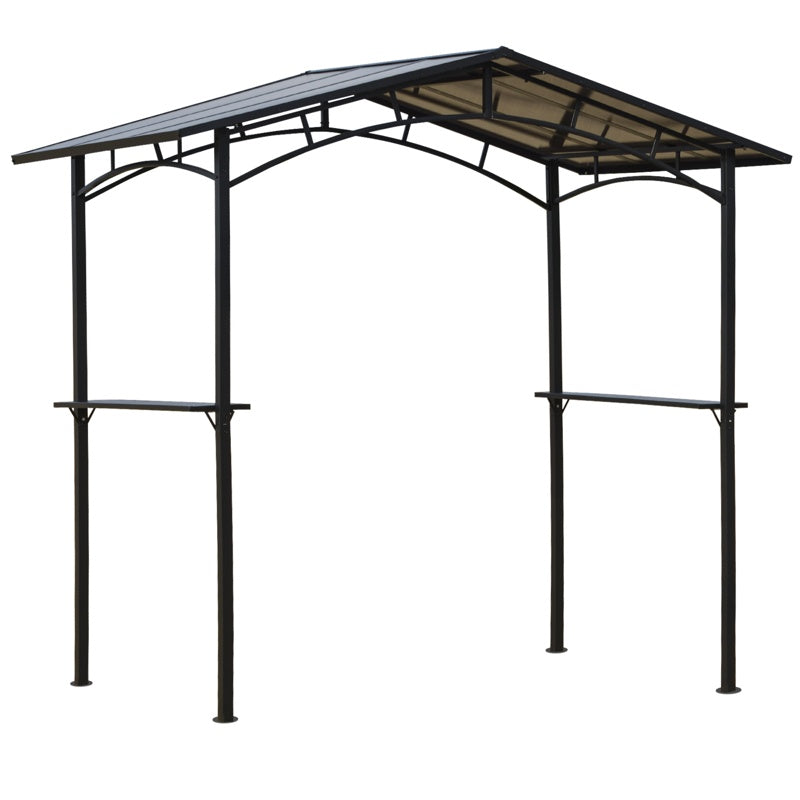 Outsunny 8ft x 5ft Outdoor BBQ Protective Gazebo Tent Aluminium Steel Frame w/ 2 Shelves Hardtop Roof Canopy Ground Stakes Safe Cooking