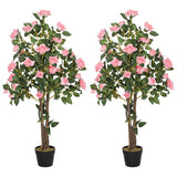 HOMCOM Set of Two Faux Rose Plants, with Pots