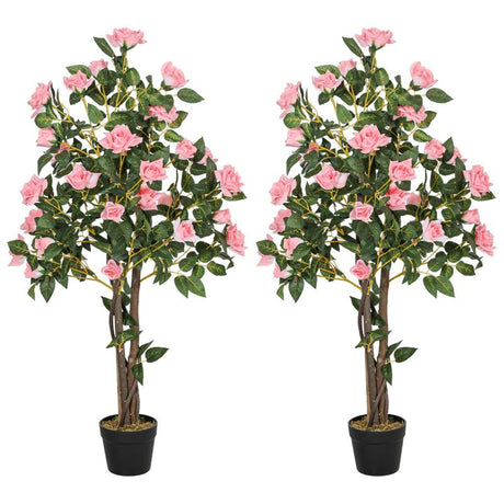 HOMCOM Set of Two Faux Rose Plants, with Pots