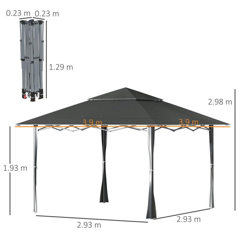 Outsunny 4 x 4m Pop-up Gazebo Double Roof Canopy Tent with UV Proof, Roller Bag & Adjustable Legs Outdoor Party, Steel Frame, Dark Grey