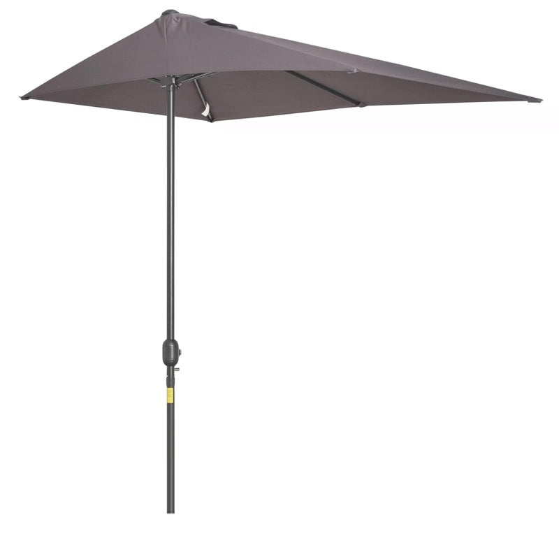 Outsunny Balcony Half Parasol Semi Round Umbrella Patio Crank Handle (2.3 m, Grey)- NO BASE INCLUDED