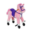 HOMCOM Rocking Horse Kids Ride on Walking Horse Animal Pony Wheeled Riding Plush Toy w/Sound for 3 Years and Up (Pink)