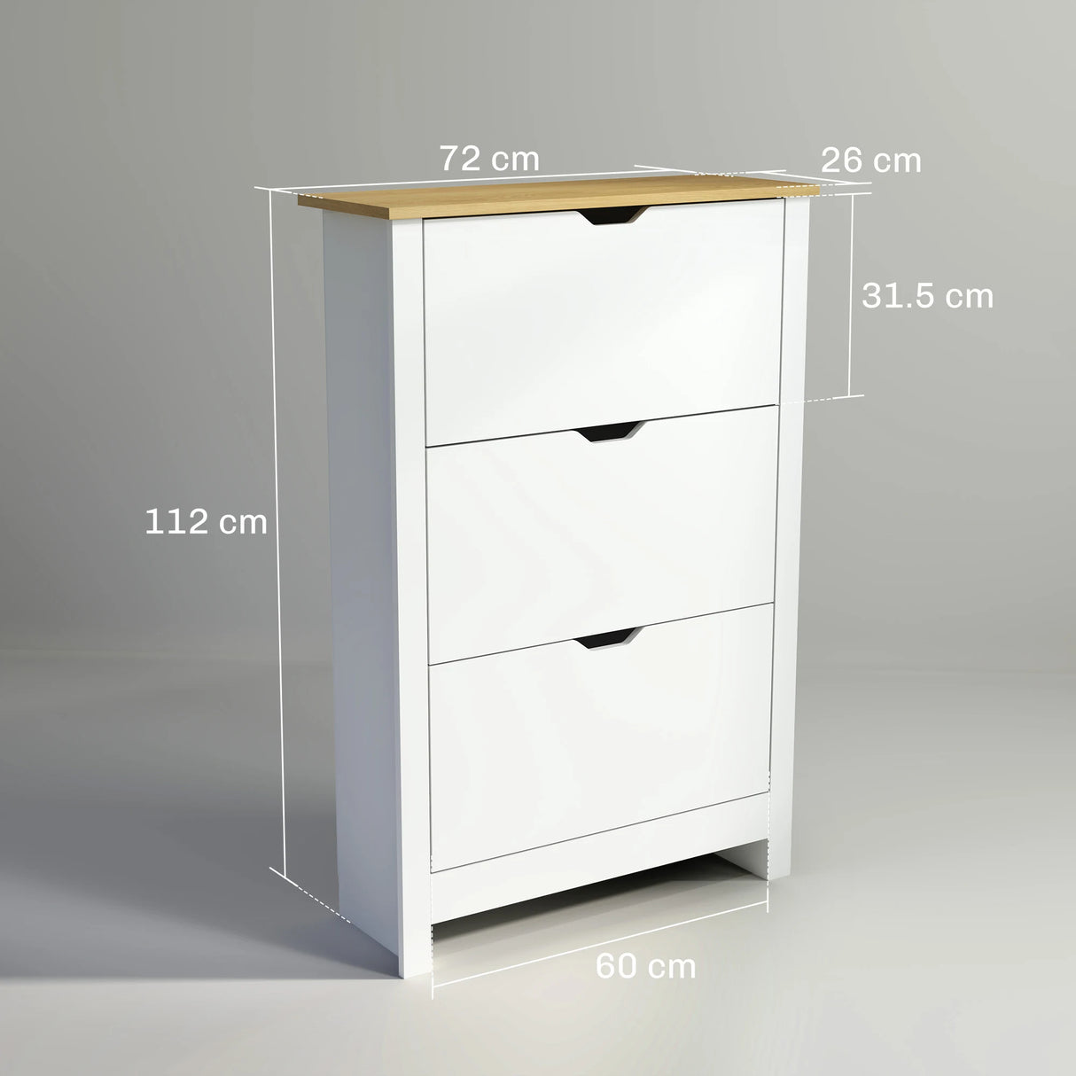 HOMCOM Slim Shoe Cabinet, Narrow Shoe Cupboard with 3 Flip Drawers, Adjustable Shelves for 18 Pairs of Shoes, High Gloss White