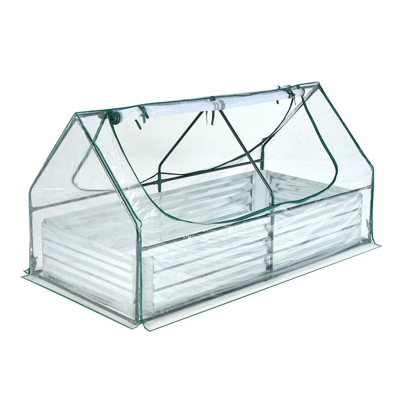 6 x 3 x 3 Feet Galvanized Raised Garden Bed with Greenhouse