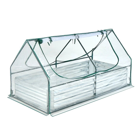6 x 3 x 3 Feet Galvanized Raised Garden Bed with Greenhouse
