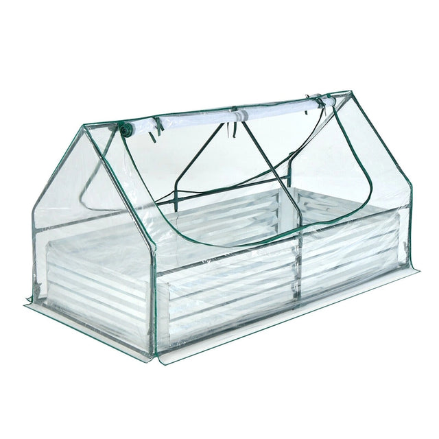 6 x 3 x 3 Feet Galvanized Raised Garden Bed with Greenhouse
