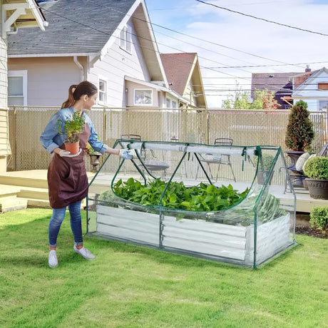 6 x 3 x 3 Feet Galvanized Raised Garden Bed with Greenhouse