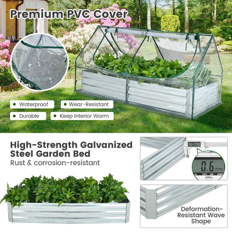 6 x 3 x 3 Feet Galvanized Raised Garden Bed with Greenhouse