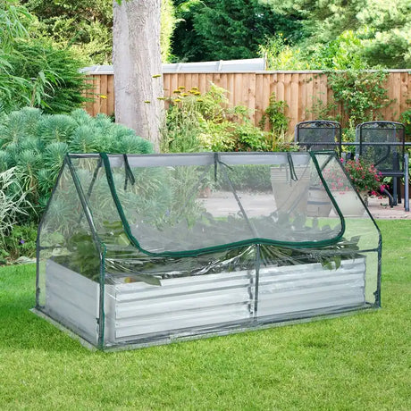 6 x 3 x 3 Feet Galvanized Raised Garden Bed with Greenhouse