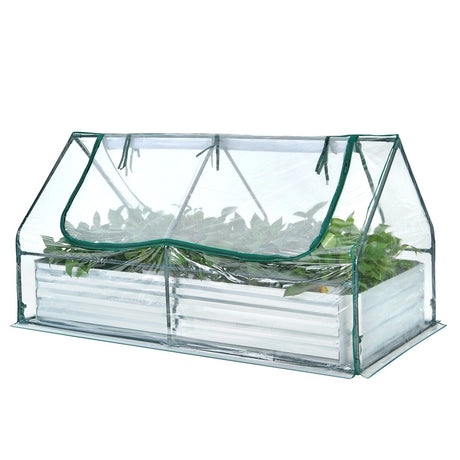 6 x 3 x 3 Feet Galvanized Raised Garden Bed with Greenhouse