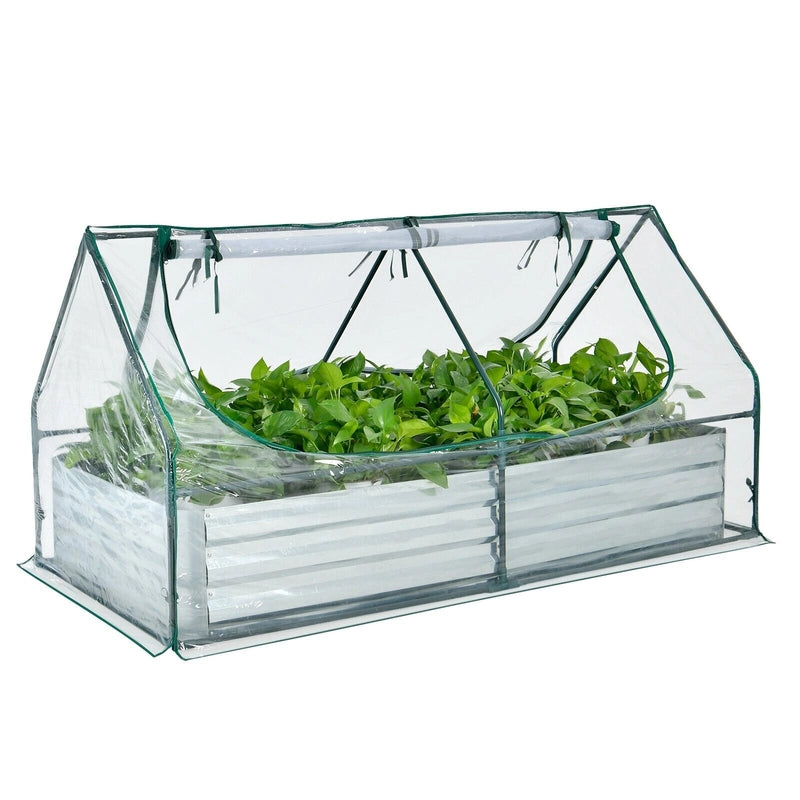 6 x 3 x 3 Feet Galvanized Raised Garden Bed with Greenhouse