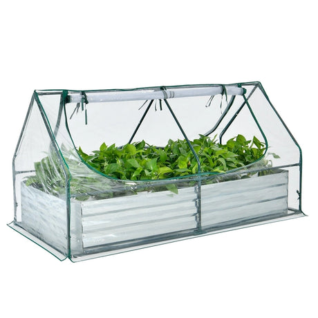 6 x 3 x 3 Feet Galvanized Raised Garden Bed with Greenhouse