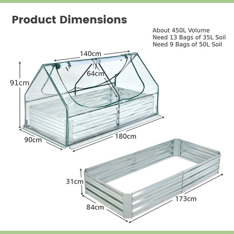 6 x 3 x 3 Feet Galvanized Raised Garden Bed with Greenhouse